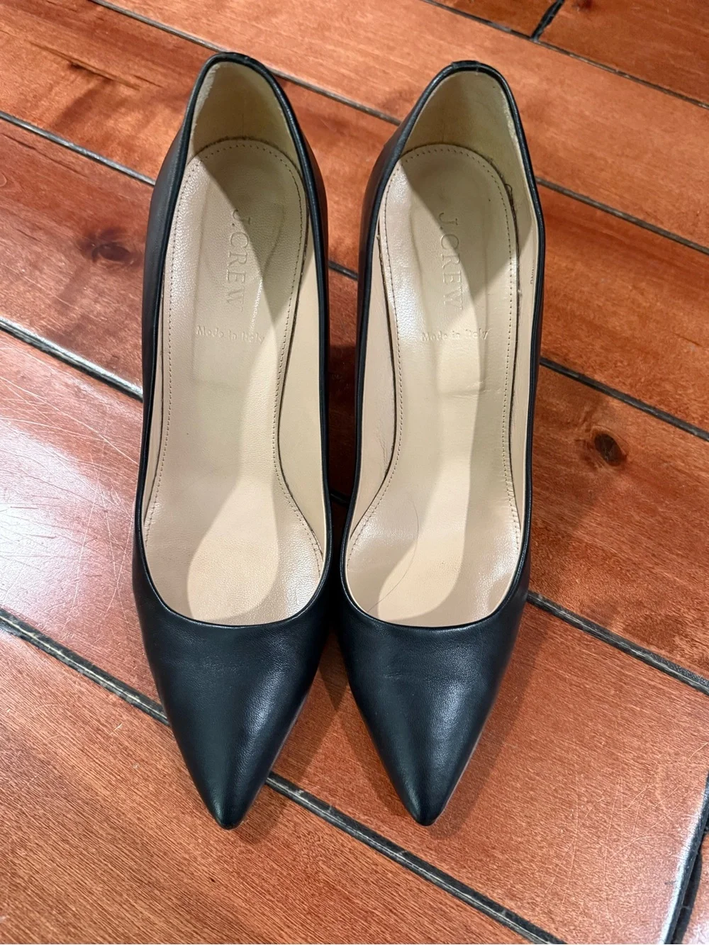 J. Crew Black Pointed-Toe Leather Pumps